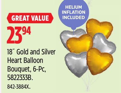 18˝ Gold and Silver Heart Balloon Bouquet