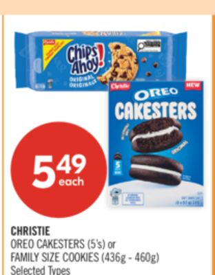 CHRISTIE OREO CAKESTERS (5's) or FAMILY SIZE COOKIES (436g - 460g)