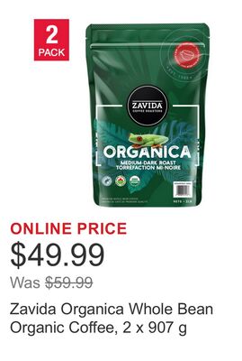 Zavida Organica Whole Bean Organic Coffee, 2 x 907 g