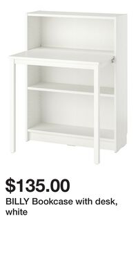 BILLY Bookcase with desk, white
