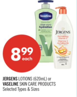 JERGENS LOTIONS 620 ML or VASELINE SKIN CARE PRODUCTS