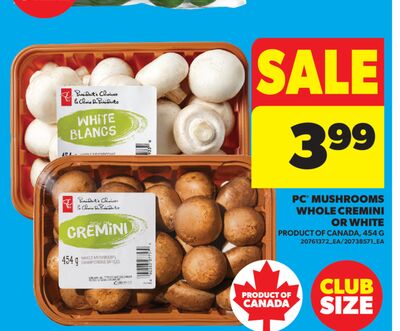 PC® MUSHROOMS WHOLE CREMINI OR WHITE, 454 G