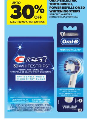 ORAL-B ELECTRIC TOOTHBRUSH, POWER REFILLS OR 3D WHITENING STRIPS