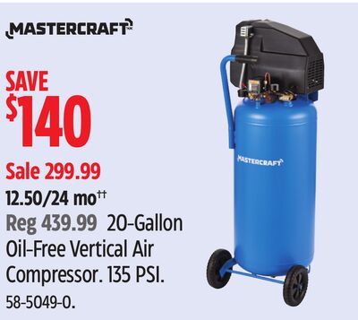 Mastercraft 20-Gallon Oil-Free Vertical Air Compressor