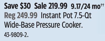 Instant Pot 7.5-Qt Wide-Base Pressure Cooker.