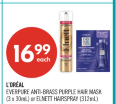 L'ORÉAL EVERPURE ANTI-BRASS PURPLE HAIR MASK (3 x 30mL) or ELNETT HAIRSPRAY (312mL)