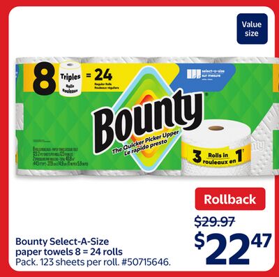 Bounty Select-A-Size paper towels 8 = 24 rolls