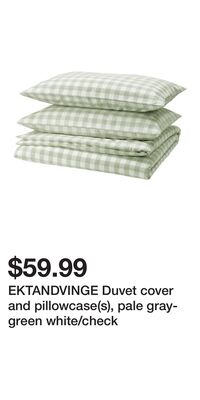 EKTANDVINGE Duvet cover and pillowcase(s), pale gray-green white/check
