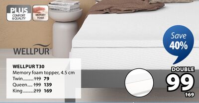 WELLPUR T30 Memory foam topper, 4.5 cm