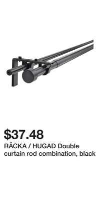 RÄCKA / HUGAD Double curtain rod combination, black
