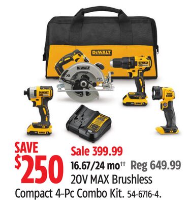 Dewalt 20V MAX Brushless Compact 4-Pc Combo Kit