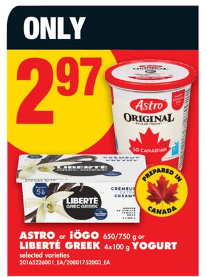 ASTRO OR IÖGO, 650/750 G OR LIBERTÉ GREEK, 4X100 G YOGURT
