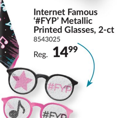 Internet Famous' #FYP' Metallic Printed Glasses, 2-ct