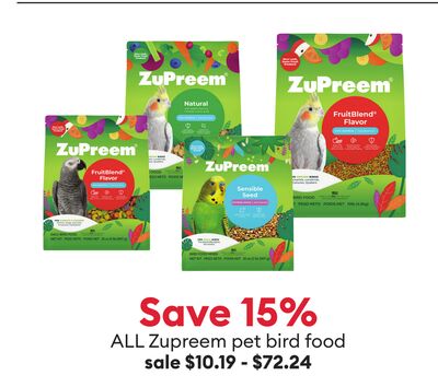 Save 15% ALL Zupreem pet bird food