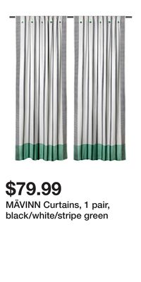 MÄVINN Curtains, 1 pair, black/white/stripe green
