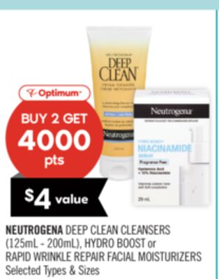 NEUTROGENA DEEP CLEAN CLEANSERS (125mL - 200mL), HYDRO BOOST or RAPID WRINKLE REPAIR FACIAL MOISTURIZERS