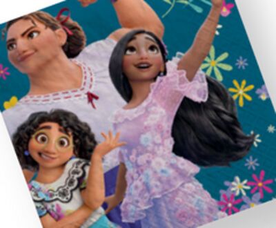 Disney Encanto Mirabel/Isabela/Luisa Square Paper Disposable Lunch Napkins, Blue, 6.5-in, 16-pk, 2-ply, for Birthday Party