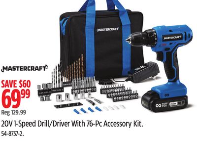 MASTERCRAFT 20V 1-Speed Drill/Driver With 76-Pc Accessory Kit
