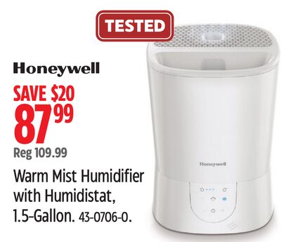 Honeywell Warm Mist Humidifier with Humidistat, 1.5-Gallon.