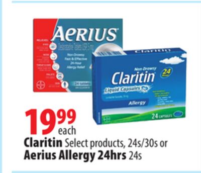 Claritin Select products, 24s/30s or Aerius Allergy 24hrs 24s