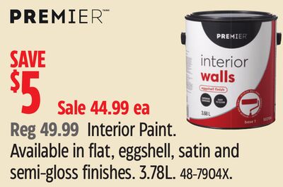 Premier Interior Paint. Available in flat, eggshell, satin and semi-gloss finishes