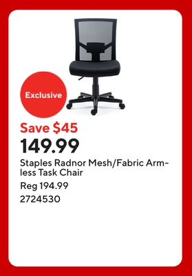 Staples Radnor Mesh/Fabric Armless Task Chair