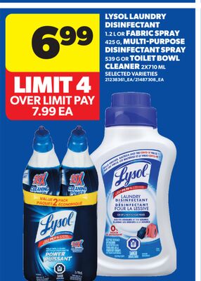 LYSOL LAUNDRY DISINFECTANT 1.2 L OR FABRIC SPRAY 425 G, MULTI-PURPOSE DISINFECTANT SPRAY 539 G OR TOILET BOWL CLEANER 2X710 ML
