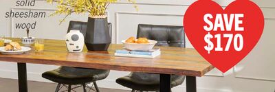 Bowery 6pc Dining Set with Table, Bench & 4 Avis Chairs, Sheesham Wood, Metal, 80"W - Brown