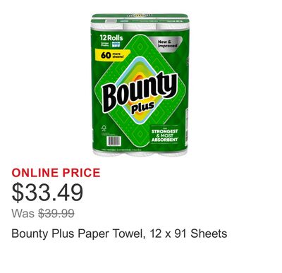 Bounty Plus Paper Towel, 12 x 91 Sheets