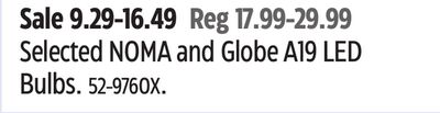 Selected NOMA and Globe A19 LED Bulbs