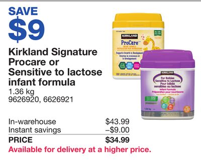 Kirkland Signature Procare or Sensitive to lactose infant formula