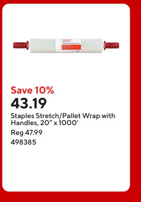 Staples Stretch/Pallet Wrap with Handles, 20" x 1000'