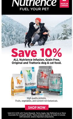 Save 10% ALL Nutrience Infusion, Grain Free, Original and Trattoria dog & cat food