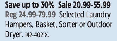 Selected Laundry Hampers, Basket, Sorter or Outdoor Dryer