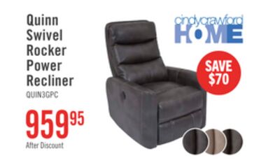 Cindy Crawford Home Quinn 31" Leather-Look Fabric Swivel Rocker Power Reclining Chair - Grey