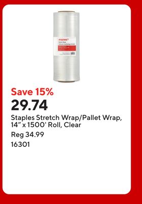 Staples Stretch Wrap/Pallet Wrap, 14" x 1500' Roll, Clear
