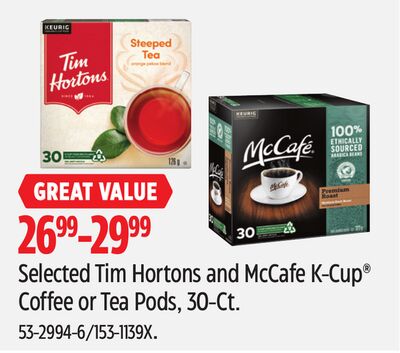 Selected Tim Hortons and McCafe K-Cup® Coffee or Tea Pods, 30-Ct.