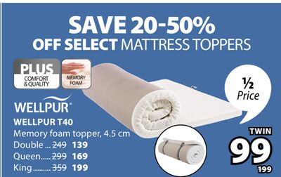 WELLPUR T40 Memory foam topper, 4.5 cm