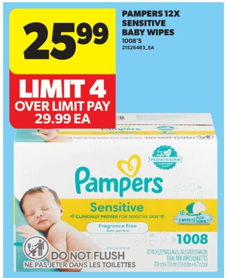 PAMPERS 12X SENSITIVE BABY WIPES, 1008' S
