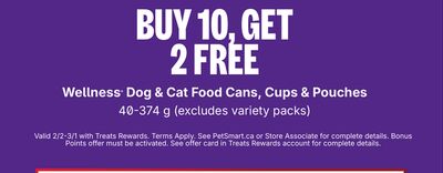 Buy 10, get 2 free Wellness Dog & Cat food cans, cups, pouches 40-374g