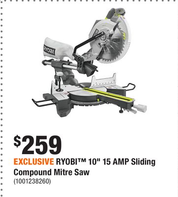 EXCLUSIVE RYOBI™ 10" 15 AMP Sliding Compound Mitre Saw