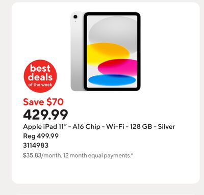 Apple iPad 11" - A16 Chip - Wi-Fi - 128 GB - Silver