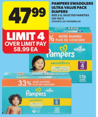 PAMPERS SWADDLERS ULTRA VALUE PACK DIAPERS, SIZE 2-8, 120-192'S