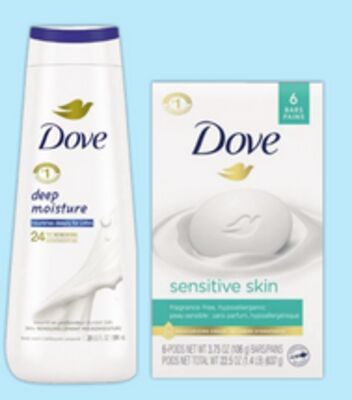Dove Body Wash 591ml or Bar Soap 6 x 106g