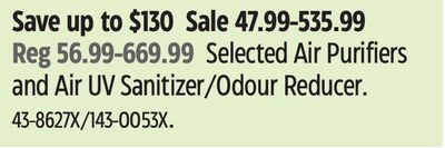 Selected Air Purifiers and Air UV Sanitizer/Odour Reducer