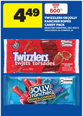 TWIZZLERS OR JOLLY RANCHER ROPES CANDY PACK, 283-454 G