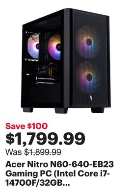 Acer Nitro N60-640-EB23 Gaming PC (Intel Core i7-14700F/32GB RAM/1TB SSD/GeForce RTX 5060/Windows 11)