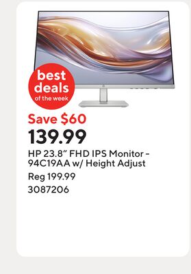 HP 23.8" FHD IPS Monitor - 94C19AA w/ Height Adjust