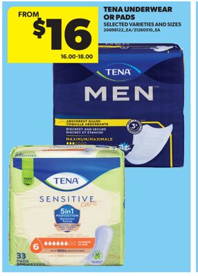 TENA UNDERWEAR OR PADS