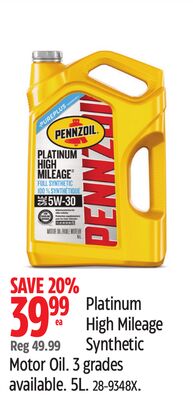 Pennzoil Platinum High Mileage Synthetic Motor Oil.